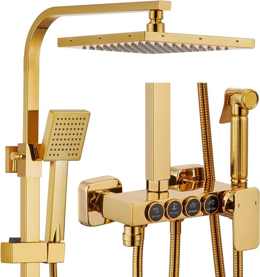 Oihpaw Duschsystem Multifunktionales Duschsystem in Gold: Rechteckiger Regenduschkopf, Handbrause, Badewannenarmatur und Bidet-Handbrause Oihpaw Duschsystem Multifunktionales Duschsystem in Gold: Rechteckiger Regenduschkopf, Handbrause, Badewannenarmatur und Bidet-Handbrause von Oihpaw