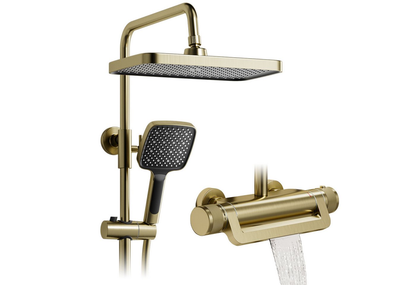 Oihpaw Duschsystem Premium Duschsäulen-Set 3in1, 330x220mm Regendusche mit Thermostat, Höhe 118 cm, 3 Strahlart(en), 360° verstellbar & 3-Strahl-Handbrause mit Anti-Kalk-Düsen von Oihpaw