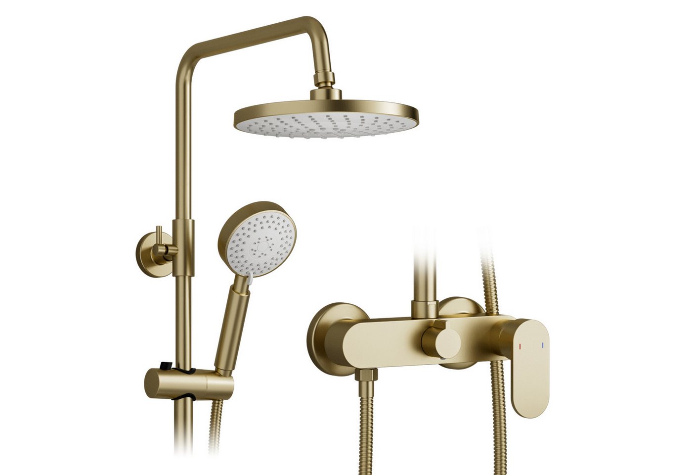 Oihpaw Duschsystem in gebürstetem Gold, 2-in-1-Wandbrauseset, 225mm Runddusche, Höhe 122 cm, 3 Strahlart(en), 3-Strahl-Handbrause mit 360° Verstellung von Oihpaw