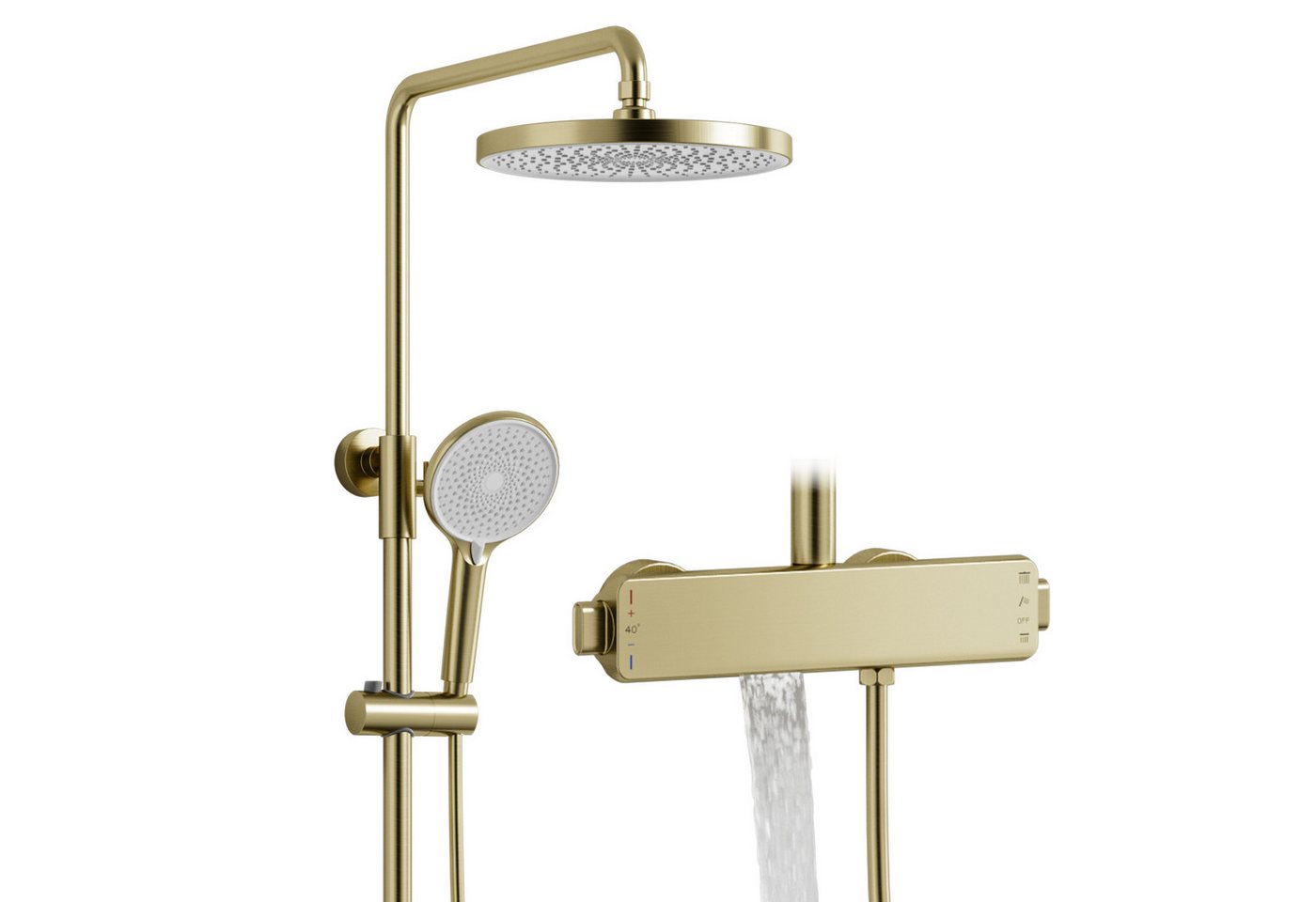 Oihpaw Duschsystem mit thermostat,Vielseitig Duschset,Ausgestattet mit Runden Kopfbrause, Höhe 70 cm, 3 Strahlart(en), Handbrause Und Versteckt Wasserauslass Unten von Oihpaw
