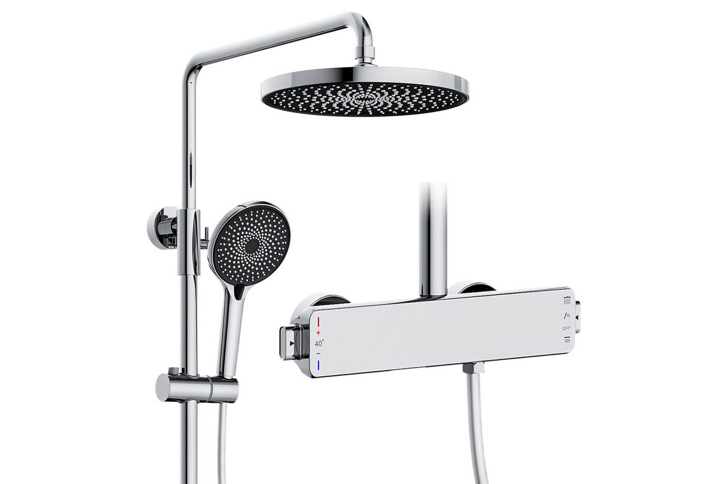 Oihpaw Duschsystem mit thermostat,Vielseitig Duschset,Ausgestattet mit Runden Kopfbrause, Höhe 70 cm, 3 Strahlart(en), Handbrause Und Versteckt Wasserauslass Unten von Oihpaw