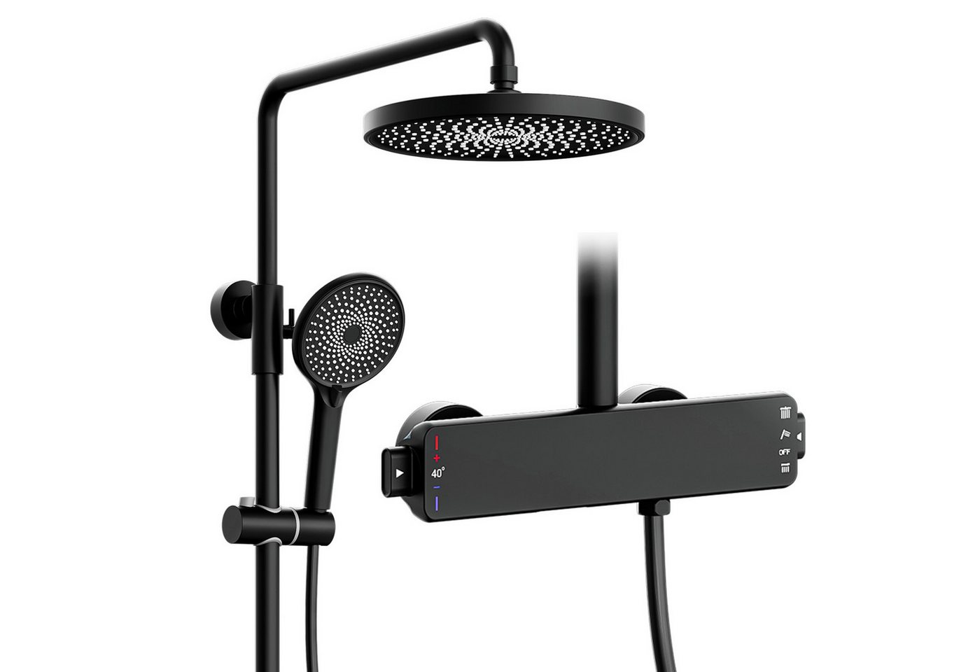 Oihpaw Duschsystem mit thermostat,Vielseitig Duschset,Ausgestattet mit Runden Kopfbrause, Höhe 70 cm, 3 Strahlart(en), Handbrause Und Versteckt Wasserauslass Unten von Oihpaw