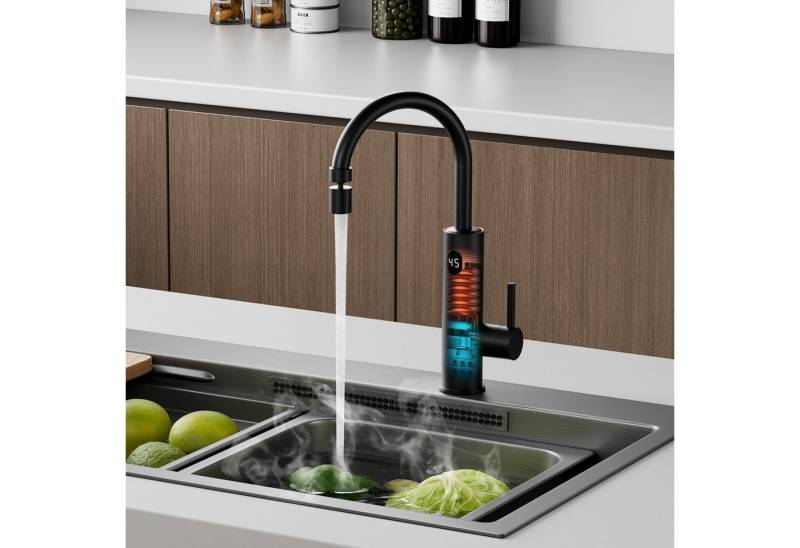 Oihpaw Küchenarmatur Armatur mit integriertem Durchlauferhitzer wasserhahn (3000W Temperaturanzeige elektrischer wasserhahn) Wasserhahn küche 360° schwenkbar von Oihpaw
