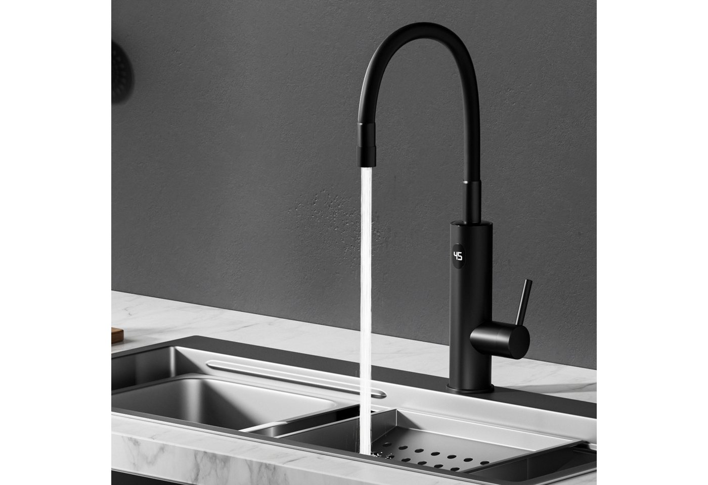 Oihpaw Küchenarmatur mit Durchlauferhitzer, elektrischer Wasserhahn Küchenarmatur 2 Strahlarten, LCD-Temperaturdisplay & 360° drehbar in Schwarz Oihpaw Küchenarmatur mit Durchlauferhitzer, elektrischer Wasserhahn Küchenarmatur 2 Strahlarten, LCD-Temperaturdisplay & 360° drehbar in Schwarz von Oihpaw