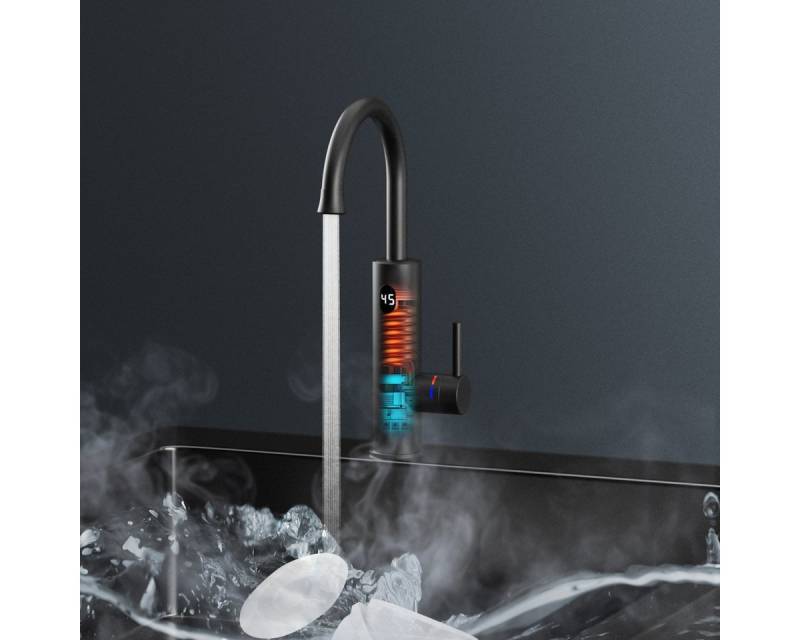 Oihpaw Küchenarmatur mit integriertem Durchlauferhitzer Wasserhahn (1-St) 3000W Temperaturanzeige elektrischer Wasserhahn, 360° schwenkbar von Oihpaw