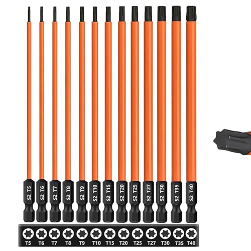 Oiieco 13-teiliges langes Torx-Bit-Set, Sechskant-Schaft, Torx-Schraubendreher-Bit, magnetisch, schlagfest, S2-Stahl-Stern-Bit-Set (T5-T40) 150 mm von Oiieco