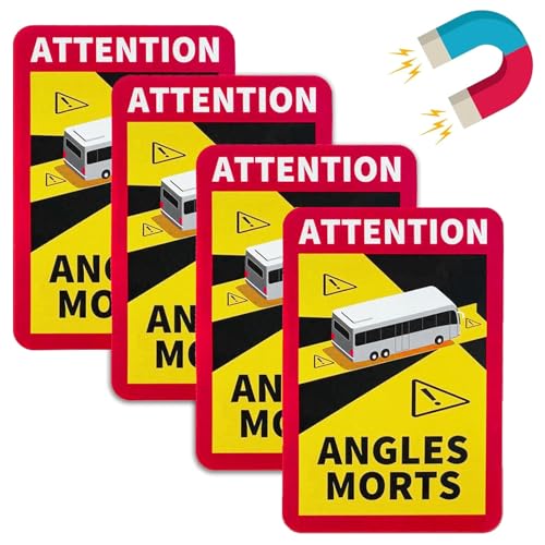 Oiieco Packung mit 4 Auto toter winkel aufkleber,Toter Winkel Magnet Aufkleber Frankreich, Sticker Car 17 x 25 cm,Sticker Motorhome and Bus Warning Sign,Weatherproof,UV Resistant von Oiieco