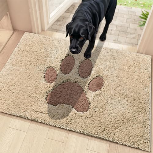 Oiilores Schmutzfangmatte Fußmatte Innen 50x80cm, Rutschfester Waschbarer Teppich, Niedriges Profil Innen Fußmatten für Eingang, Super Saugfähige Hundematten für Schlammige Pfoten, Beige von Oiilores