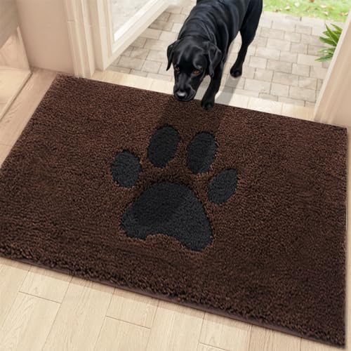 Oiilores Schmutzfangmatte Fußmatte Innen 60x90cm, Rutschfester Waschbarer Teppich, Low-Profile Innenfußmatten für Eingang, Super saugfähige Hundematten für Schlammige Pfoten, Braun von Oiilores