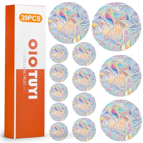 OioTuyi 39 Stück Prisma Fensteraufkleber: Suncatcher Sticker, Regenbogen Fensterfolie, Vogelschutz Anti-Kollision, Elektrostatisch Unsichtbare Fenstersticker Deko von OioTuyi