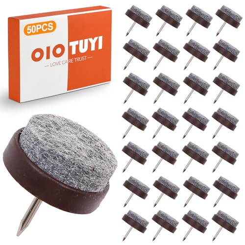 OioTuyi 50 Stück Filzgleiter Stuhl - Möbelgleiter für Laminat und Parkett - Stuhlgleiternägel für Stühle - Geräuschdämmung und Bodenschutz - Ø 22 mm - Ausführung mit Nägeln von OioTuyi