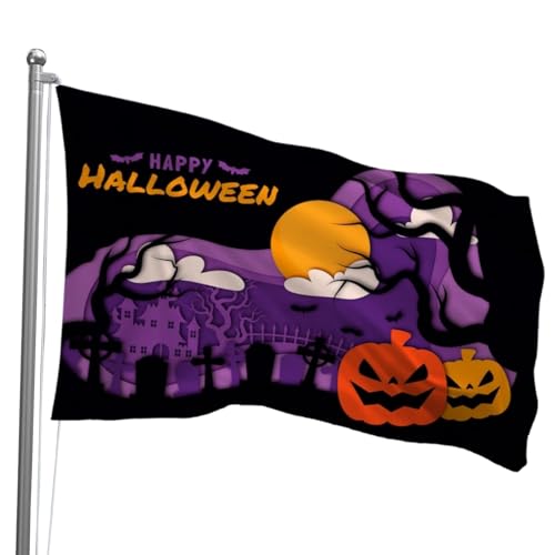 Gruselige Halloween-Flagge, 90 x 152 cm, Oirquent lichtbeständiges Polyester-Kürbis-Banner für den Hof, mit 2 Messingösen für Haus und Party-Dekoration Gruselige Halloween-Flagge, 90 x 152 cm, Oirquent lichtbeständiges Polyester-Kürbis-Banner für den Hof, mit 2 Messingösen für Haus und Party-Dekoration von Oirquent