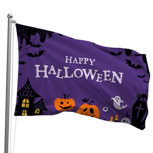 Gruselige Kürbis-Halloween-Flagge, 90 x 152 cm, Oirquent Outdoor-Banner aus Polyester mit 2 Ösen, für gruselige Hof-Hausdekorationen und Partyzubehör von Oirquent