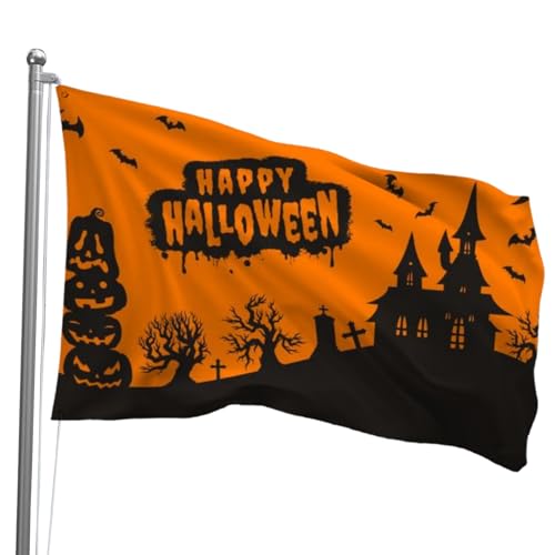 Gruselige Totenkopf-Halloween-Flagge, 90 x 150 cm – Oirquent Polyester Urlaubsbanner mit Messingösen, für Innen- und Außenbereich, Wanddekoration zu Hause, Festival von Oirquent