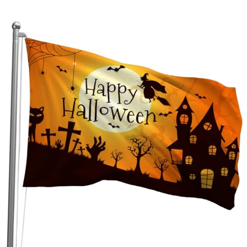 Süßes oder Saures Totenkopf-Flagge für den Außenbereich – Oirquent Halloween-Polyester-Banner, lichtbeständig, mit Messingösen für Garten, Hof, Wanddekoration von Oirquent