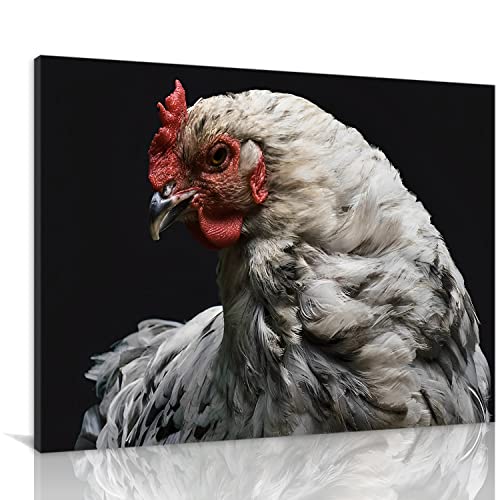 Leinwanddrucke Wandkunst für Zuhause und Büro Wanddekoration Hahn Leinwand Kunstdruck Gemälde Bild Weiß Huhn Modern Abstrakt Gerahmte Wandkunst für Schlafzimmer Wohnzimmer Küche 30,5 x 45,7 cm von Oitrela