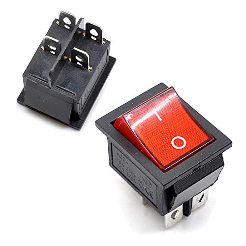 Oiyagai 2 Pcs KCD4 DPST 4 Pins 2 Position ON/OFF Rockerschalter mit rotem LED-Licht, AC 20A/125V 15A/250V, Beleuchteter Bootsschalter von Oiyagai