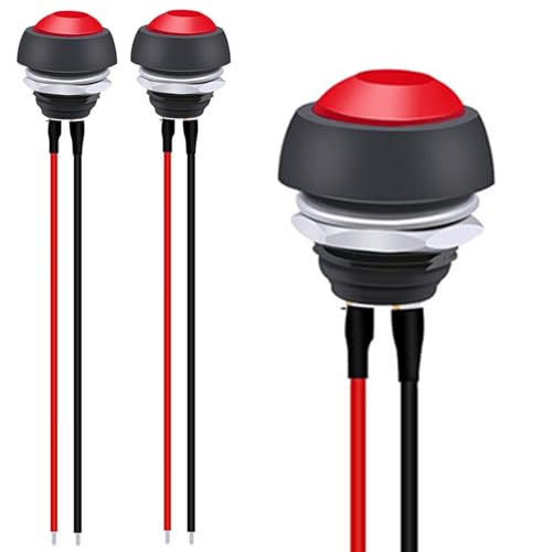 Oiyagai 10 Stück 12 mm Momentan-Drucktastenschalter SPST 1/2 Zoll Montageloch Ein Aus Mini Rund Wasserdicht Rot mit vorgelöteten Drähten PBS-33B von Oiyagai