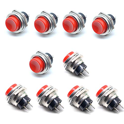 Oiyagai 10 Stück DS-212 Drucktaster Schalter, SPST Momentary, Rot Rundkopf, 125V 3A, PCB/Panel Mount Taster für DIY Elektronik, Audio Geräte, Reparatur von Oiyagai