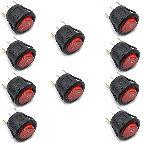 Oiyagai 10 Stück KCD1-105 Rotes Licht Beleuchteter 3-Terminal SPST 2-Position I/O Ein/Aus Kipprundknopf Wippschalter AC 250V/10A 125V/12A von Oiyagai