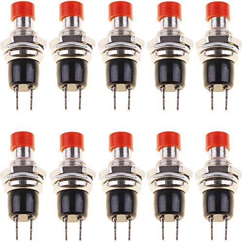 Oiyagai 10 Stück PBS-110 PBS-105B Mini Mikro Drucktaster 1A 250V AC SPST Lockless Momentary EIN/AUS Schalter Rot Kappe (Normalerweise Offen) von Oiyagai