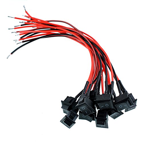 Oiyagai 10 Stück AC 6A/250V 10A/125V 2 Löt SPST Ein/Aus Mini Boot Verdrahteter Wippschalter 2-poliger Kippschalter mit Linien Elektrische Geräte (Schwarz) von Oiyagai