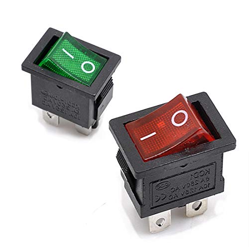 Oiyagai 20 Stück KCD1-104 DPST ON-Off Kippschalter mit LED-Licht (10 Stück Rot + 10 Stück Grün) von Oiyagai