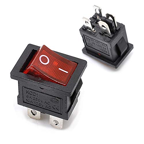 Oiyagai 20 Stück KCD1-104P Wippschalter mit roter LED – 4-Pin DPST ON/OFF Kippschalter, 16A 250V / 20A 125V, Panel Mount für AC Stromversorgung, Geräte, DIY Elektronik von Oiyagai