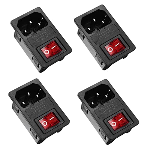 Oiyagai 4 Stück IEC320 C14 Eingangsmodul Steckverbinder Sicherungsschalter Stecker Stecker mit Schalter AC 250V 10A Rot von Oiyagai