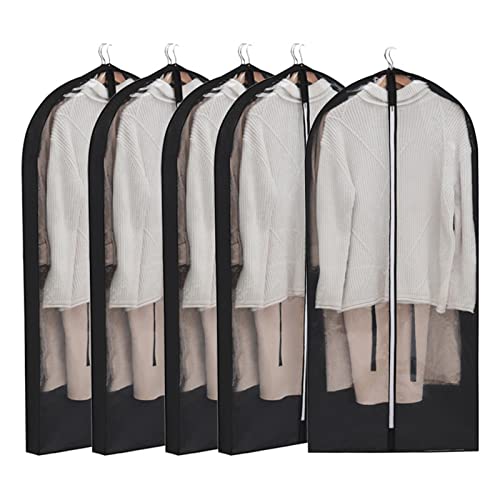Oiyekntd Kleidersäcke mit Reißverschluss zum Aufhängen von Kleidung mit 16,3 cm Seitenfalten, Langer Anzugssack, atmungsaktiver Staubschutz für Mäntel, Jacken, Hemden (5er-Set),Black-60×16×150cm von Oiyekntd