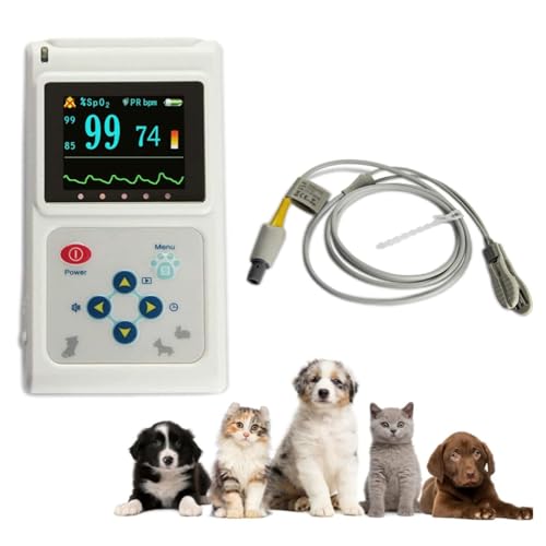 Tragbares Veterinär-Pulsoximeter, präziser Herzfrequenzmesser für Haustiere für Katzen und Hunde, medizinisches Überwachungsgerät zur Messung der Blutsauerstoffsättigung, Ohr-/Zungensensorsonde von Oiyekntd