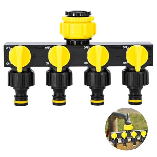 1/2" und 3/4 Zoll Wasseranschluss Verteiler,wasserhahn verteiler 4 wege,4 Geräte Können Gleichzeitig Verbunden Werden,für Geräte/Gartenschläuche (gelb) von Oizemori