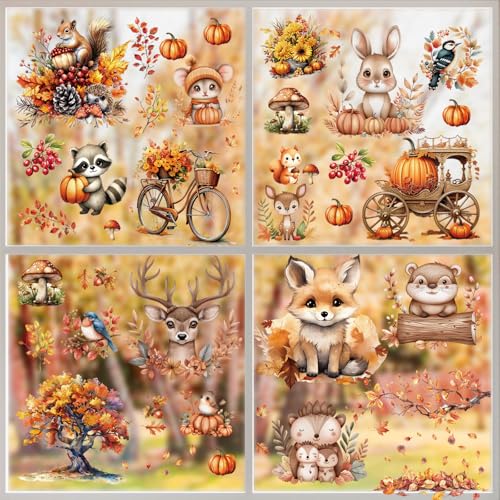 Herbstdeko Innen, Selbstklebende Fensterbilder mit Kürbis-Motiven, Herbstliche Aufkleber für Fenster und Wände, Autumn Decor & Fall Decor, Saisonale Gestaltung für Zuhause, Wohnraum-Herbstgestaltung von Oizemori