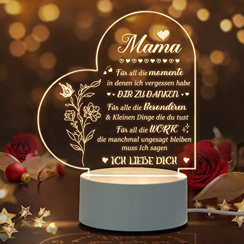 Oizzduru Muttertagsgeschenk für Mama, Acryl LED Nachtlicht Geschenke für Mama von Tochter Sohn, Personalisierte Lampe Geschenke für Mama zum Geburtstag von Oizzduru