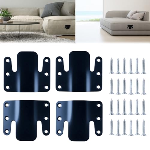 Ojeemii Sektionalsofa-Verbinder, 4 Stück, 2 Sets, ineinandergreifende Metall-Verbindungsstücke, Sofa-Verbindungsstück mit Schrauben für Sektionalcouch, Zweisitzer, Liege oder Stuhl (schwarz) von Ojeemii