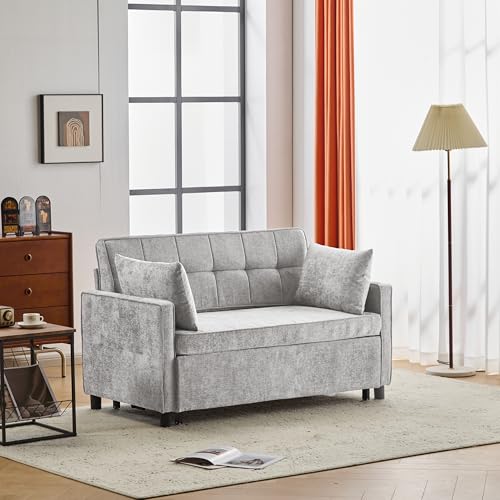 Ojiuboo Doppelschlafsofa mit Verstellbarer Rückenlehne, hochdichter Schaumstoff, Holzrahmen mit Eisenstützen, faltbar mit Kordelzug, umwandelbares Doppelsofa mit Kissen, grau, 142 x 79 x 85 cm Ojiuboo Doppelschlafsofa mit Verstellbarer Rückenlehne, hochdichter Schaumstoff, Holzrahmen mit Eisenstützen, faltbar mit Kordelzug, umwandelbares Doppelsofa mit Kissen, grau, 142 x 79 x 85 cm von Ojiuboo