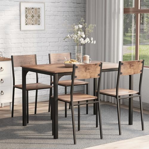 Ojiuboo Esszimmer-Set, Retro-Braun, 1 Tisch, 4 Stühle, passend für Balkon, Esszimmer und Wohnzimmer, Landhausstil, stabile Massivholzkonstruktion Ojiuboo Esszimmer-Set, Retro-Braun, 1 Tisch, 4 Stühle, passend für Balkon, Esszimmer und Wohnzimmer, Landhausstil, stabile Massivholzkonstruktion von Ojiuboo