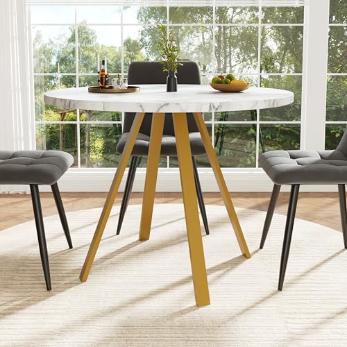 Ojiuboo Modernes Esstisch-Set mit Stühlen, runder Esstisch + 4 Samtstühle, weiße Marmorplatte, Schwarze Metallbeine, 80 x 80 x 75 cm, graue Stühle Ojiuboo Modernes Esstisch-Set mit Stühlen, runder Esstisch + 4 Samtstühle, weiße Marmorplatte, Schwarze Metallbeine, 80 x 80 x 75 cm, graue Stühle von Ojiuboo