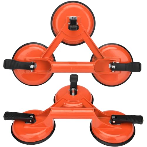 2 Stück Saugheber Glassauger Glasheber Fliesenheber Saugheber Glas Aluminium Vakuumheber Gummisauger Saugnäpfen Suction Lifters für Transport Fliesen, Woods Boden, Glatte Oberfläche（3 klaue Orange） von OjpZorynic