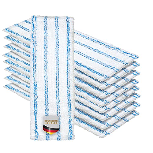 Okaei 10 Stück Wischmopp Bezug (40 cm) - Premium Bodenwischer-Wischbezug aus Microfaser mit weichen Borsten - Bezug Ideal Geeignet für Grundreinigungen von Ebenen bis Leicht Unebenen Böden - Weiß/Blau von Okaei