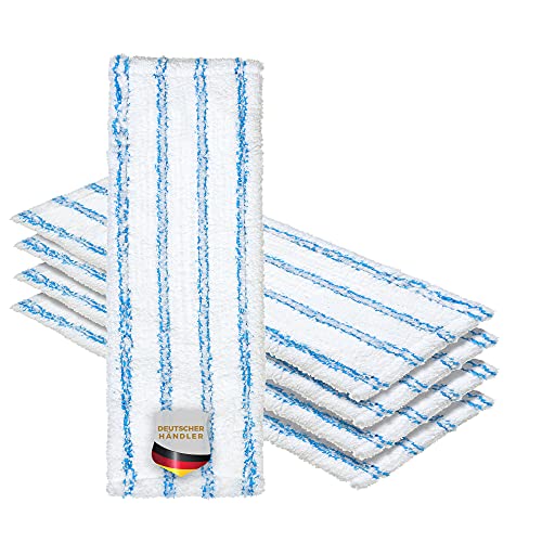 Okaei 5 Stück Wischmopp Bezug (40 cm) - Premium Bodenwischer-Wischbezug aus Microfaser mit weichen Borsten - Bezug Ideal Geeignet für Grundreinigungen von Ebenen bis Leicht Unebenen Böden - Weiß/Blau von Okaei