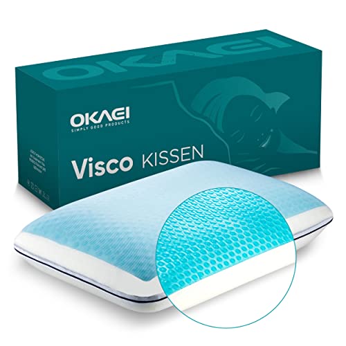 Okaei Memory Foam Kissen – Ergonomisches Kopfkissen bei Nackenschmerzen – Visco-Kissen mit kühlendem Gel – Ideal für Seitenschläfer & Rückenschläfer – 60x40x15 cm von Okaei