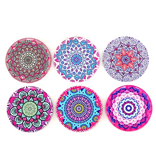 Okaei Untersetzer Kork (6er Set) mit Mandala-Design - Untersetzer Gläser mit Halter für Getränke - Absorbierender & Saugfähiger – Mit Metall Box von Okaei