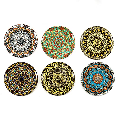 Okaei Untersetzer Kork (6er Set) mit Mandala-Design - Untersetzer Gläser mit Halter für Getränke - Absorbierender & Saugfähiger – Mit Metall Box von Okaei