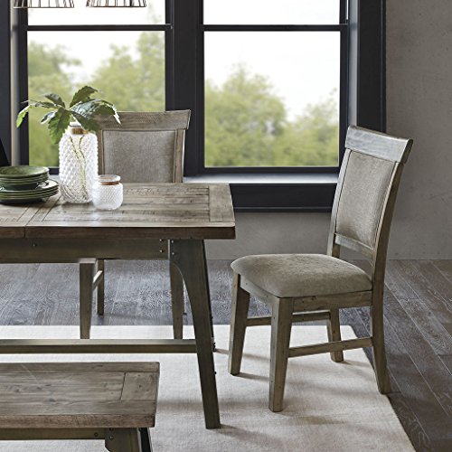 Okak 2er Set Esszimmerstühle aus Polyester, hochwertig gepolsterte Stühle mit Massivholzbeinen und gepolsterter Sitz, Küchenstühle für Wohnzimmer, Schlafzimmer, Küche, Natur+Grau von Okak