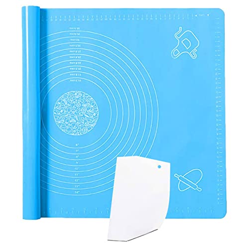 Okaytec Silikon Backmatte Teig Ausrollen - Silikonmatte Sehr Groß Teigmatte für Fondant Teig Gebäck Pizza Backmatten (70 * 50 cm & Teigschneider) - Blau von Okaytec