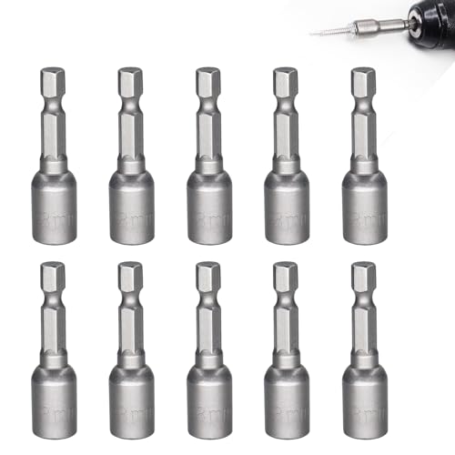 Okaywork 10 Stück 8 mm Magnetische stecknuss set Stecknuss Nuss 1/4 Zoll Hex Bohrer sechskant bit set Adapter Metrische vielzahn nuss satzInnensechskant für Bohrer oder Akkuschrauber Zubehör von Okaywork