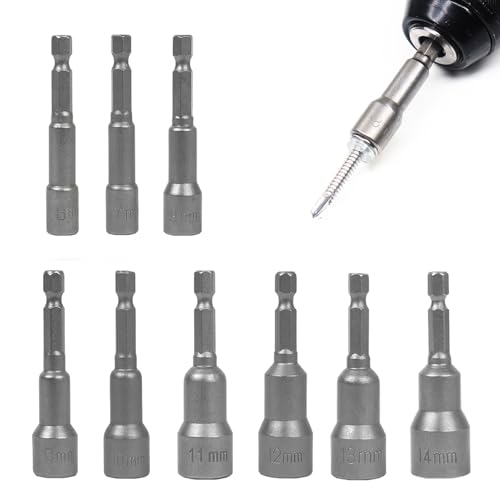 Okaywork Magnetische stecknuss set Stecknuss Nuss Zoll Hex Bohrer sechskant bit set Adapter Metrische vielzahn nuss satzInnensechskant für Bohrer oder Akkuschrauber Zubehör (6-14MM) von Okaywork