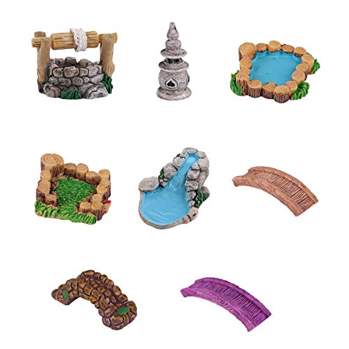Okeeyseda Miniatur Teich BrüCke Kit Figuren Miniatur Fee Garten Gnom Moos Terrarium Geschenk DIY Ornament Garten von Okeeyseda