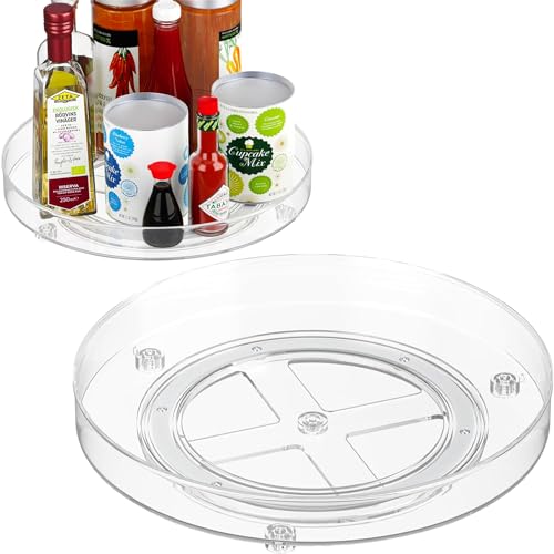 Okiuen Drehteller Organizer 27 +23,5cm Drehteller Kühlschrank Organizer, Gewürzregal drehbar Rondell Organizer küche, BPA-frei Lazy Susan drehteller, Turntable Organizer für Öl Gewürze - 2 Stück von Okiuen